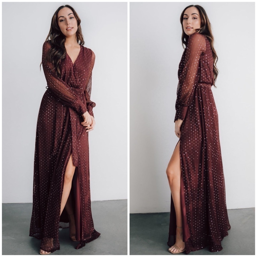 NWT Baltic Born Abigail Sparkle Gown Maxi Dress Long Sleeves Slit Sz XXXL
